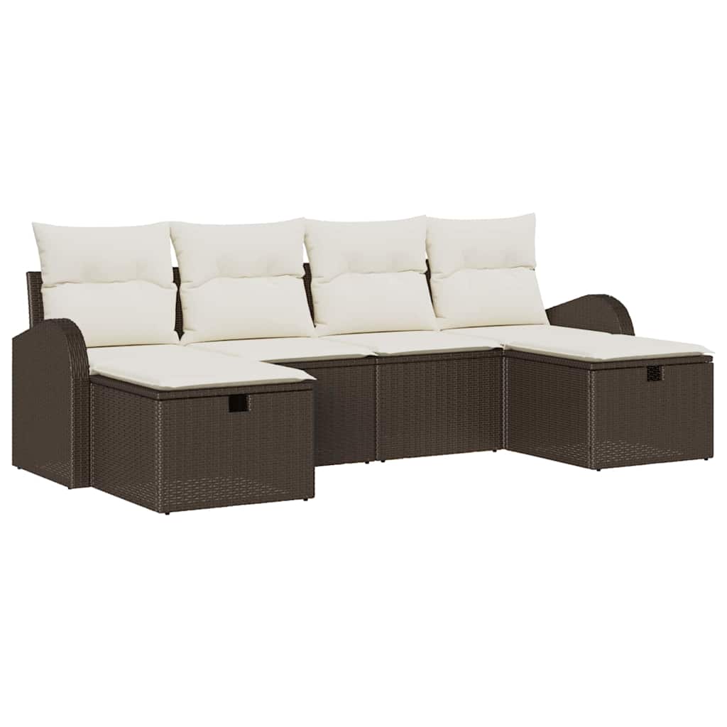 Garten-Sofa-Set mit Kissen mit Speicher 6 pcs Braun Poly Rattan